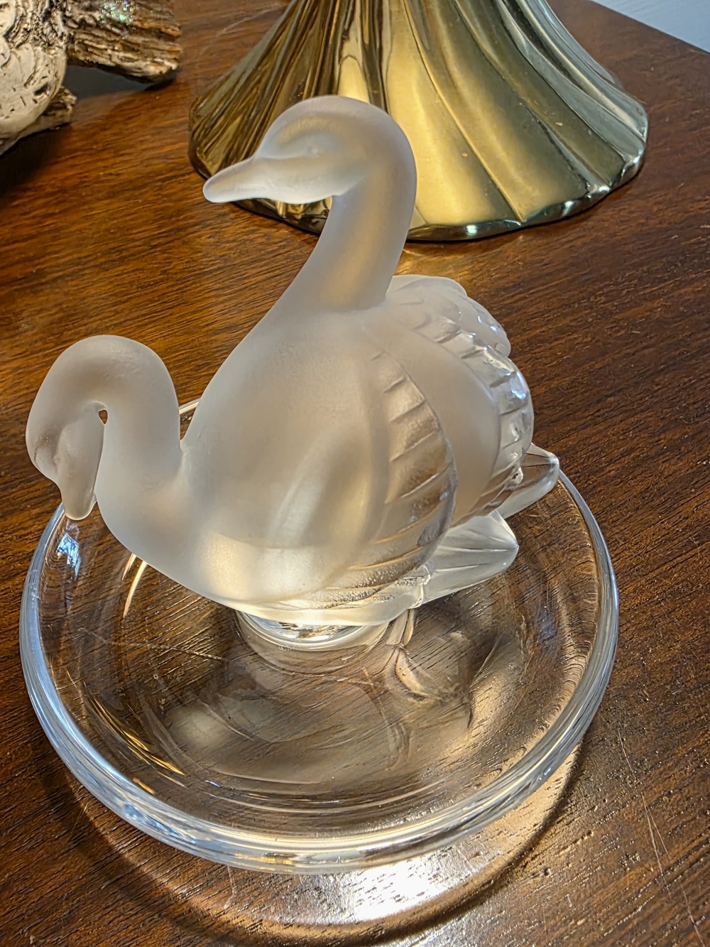 Lalique Frosted Crystal Swan Figurine - Ring Dish